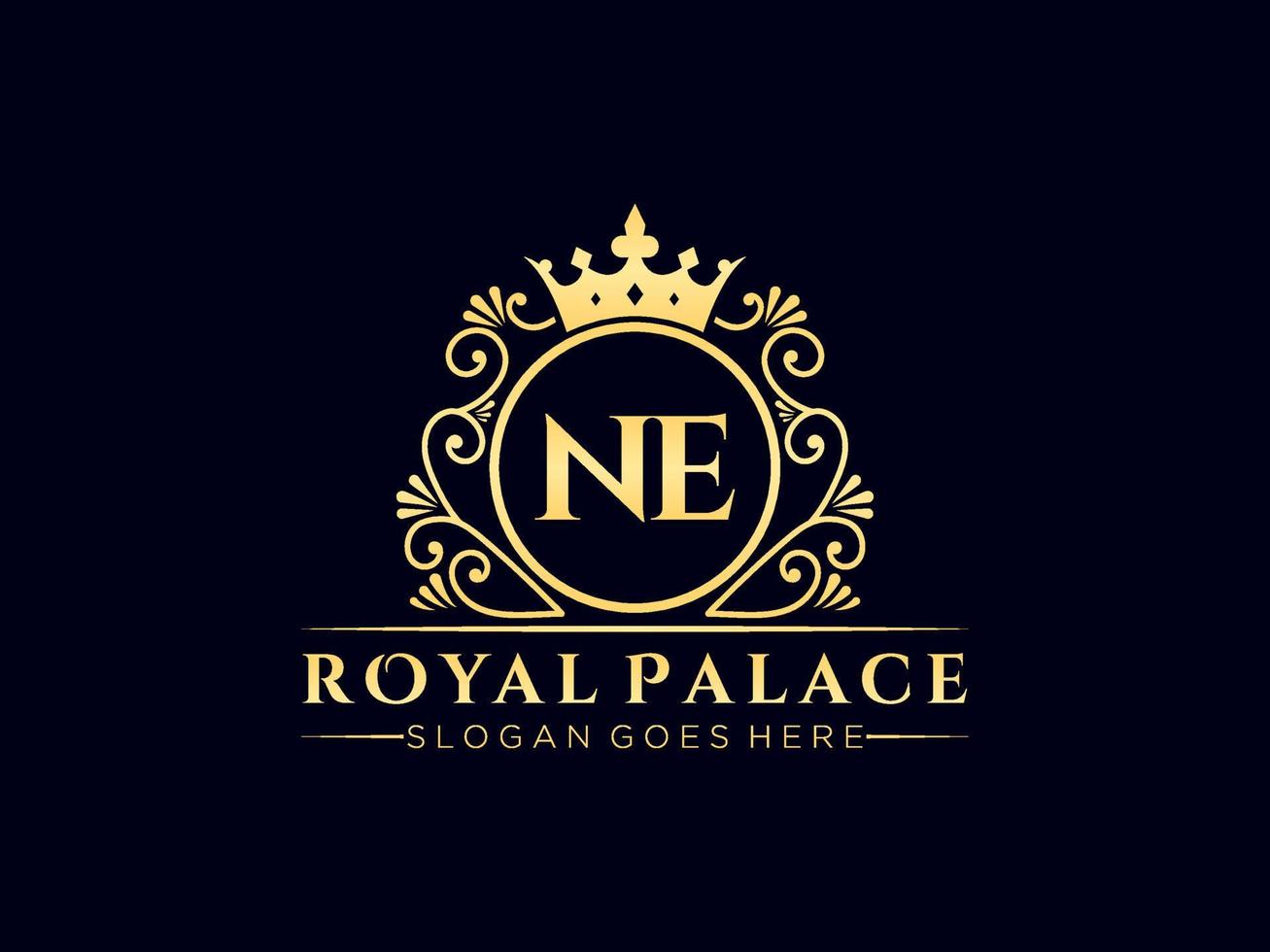 Letter NE Antique royal luxury victorian logo with ornamental frame. vector