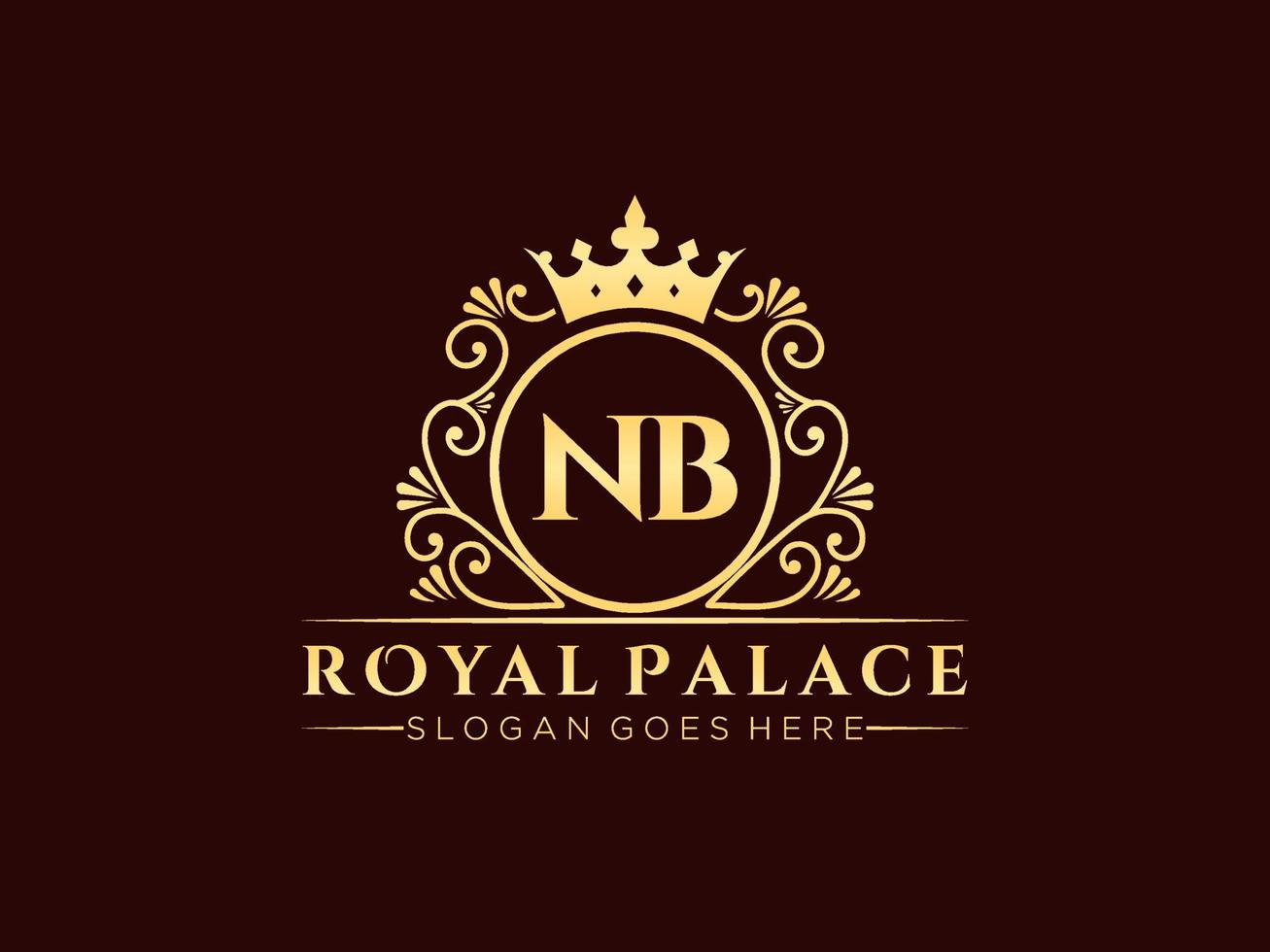 Letter NB Antique royal luxury victorian logo with ornamental frame. vector