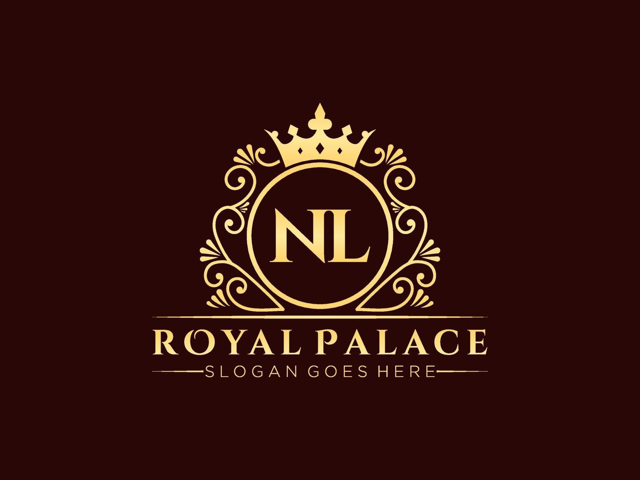 Letter NL Antique royal luxury victorian logo with ornamental frame. vector
