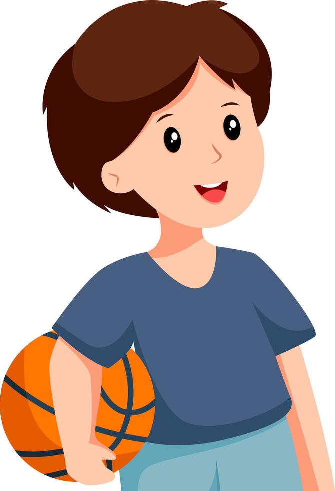 niño pequeño con ilustración de diseño de personajes de baloncesto vector