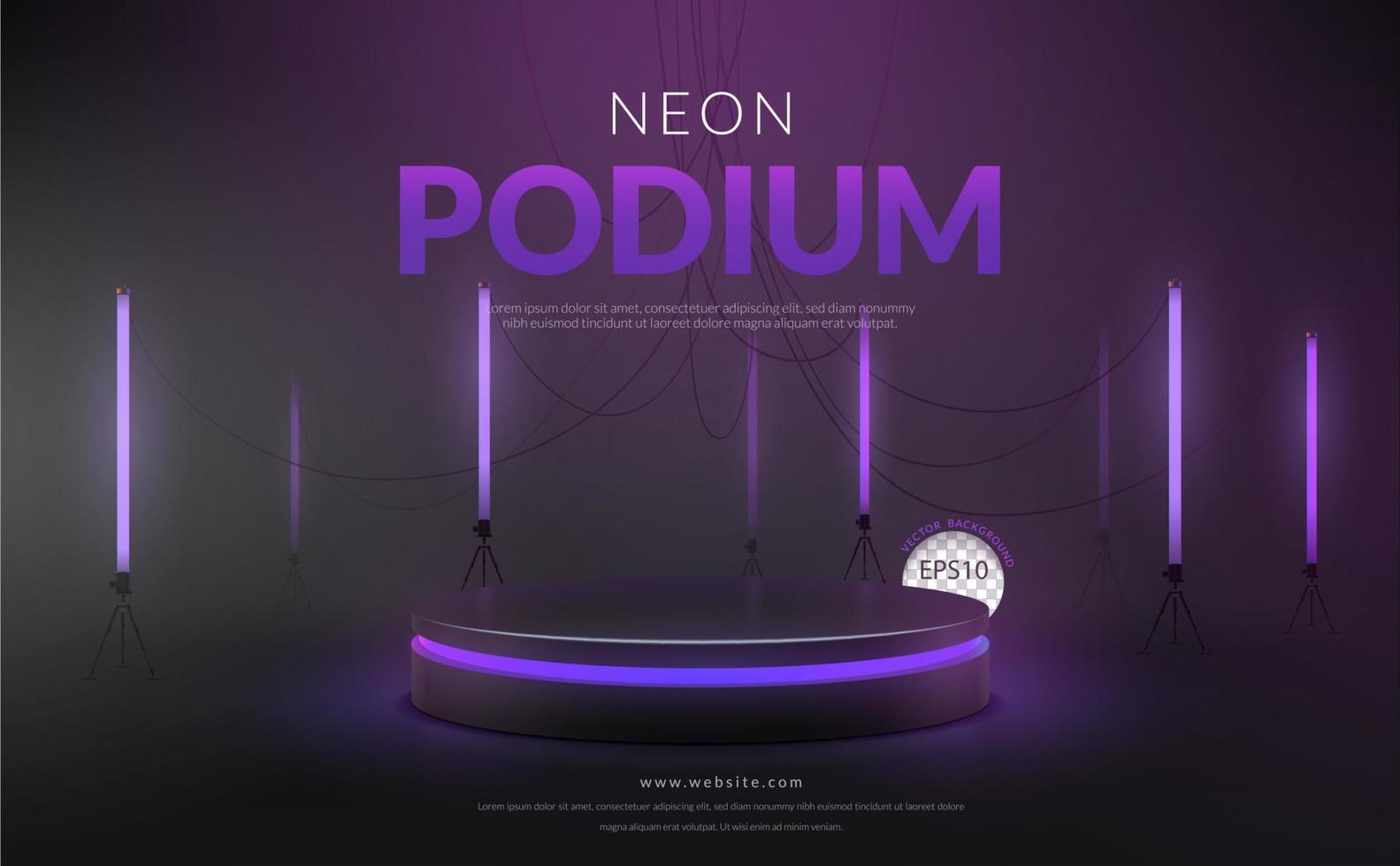 Purple and pink  neon podium with purple fluorescent tube background, Vector illustration