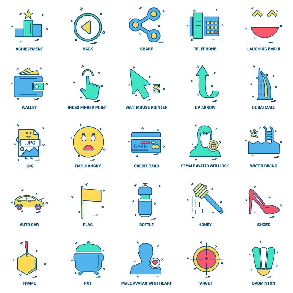 25 conjunto de iconos de color plano de mezcla de concepto de negocio vector