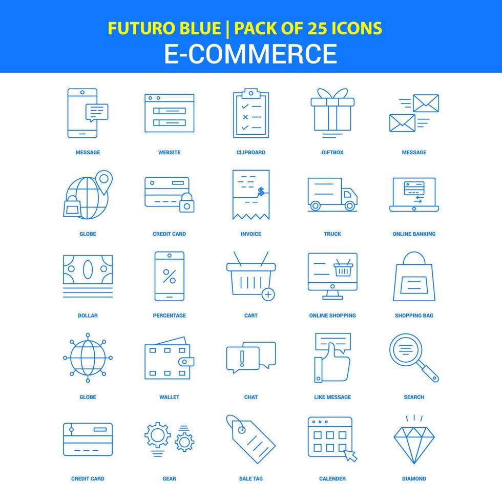 ECommerce Icons Futuro Blue 25 Icon pack vector