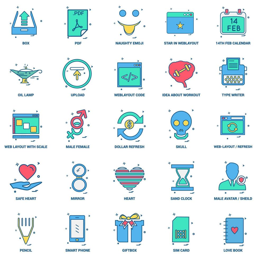 25 conjunto de iconos de color plano de mezcla de concepto de negocio vector