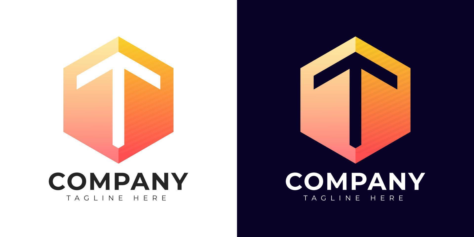 Modern gradient style letter t logo template. T letter design vector with colorful creative hexagon sign.