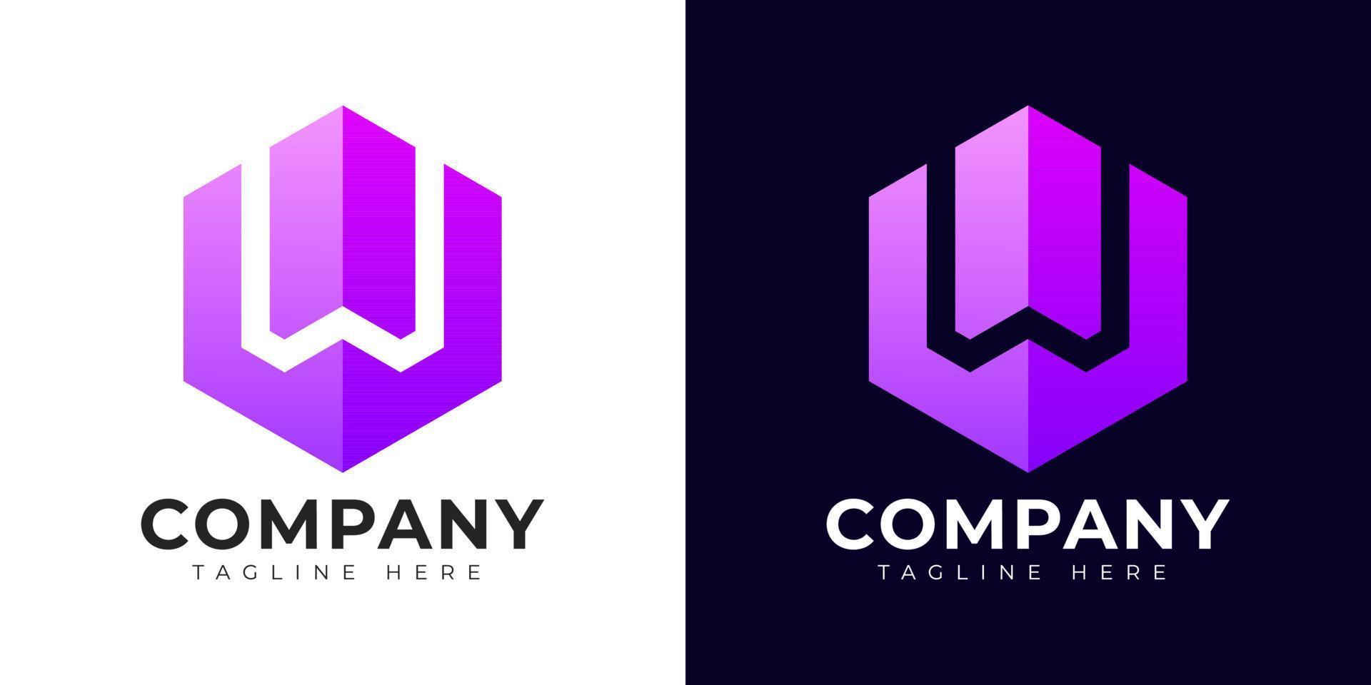 Modern gradient style letter w logo template. W letter design vector with colorful creative hexagon sign.