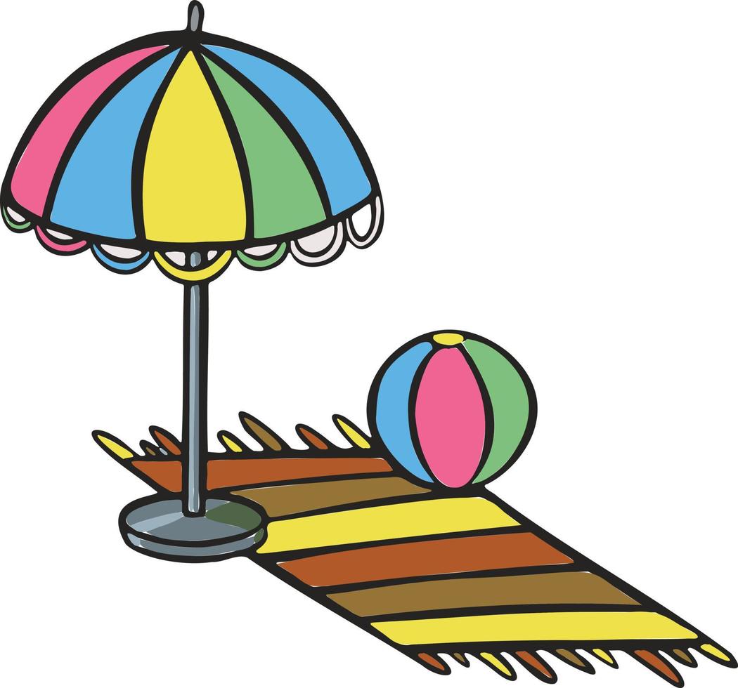 Icon Summer umbrella, ball, carpet. Beach. Vector. vector