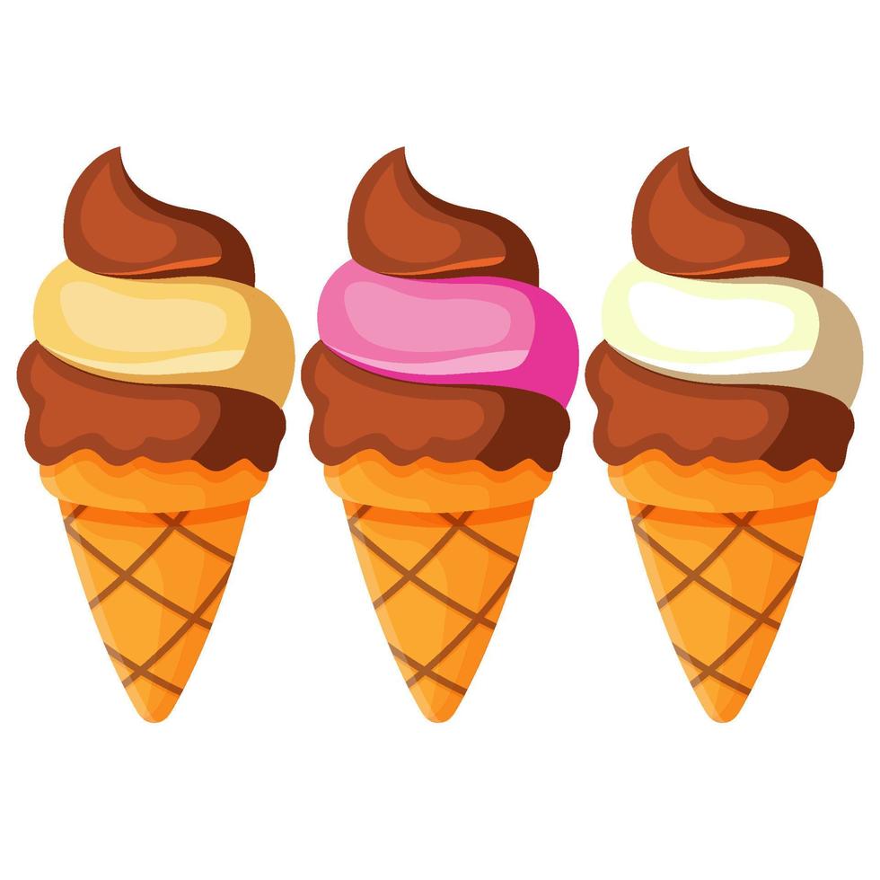 vector de conjunto de mini cono de helado de dibujos animados