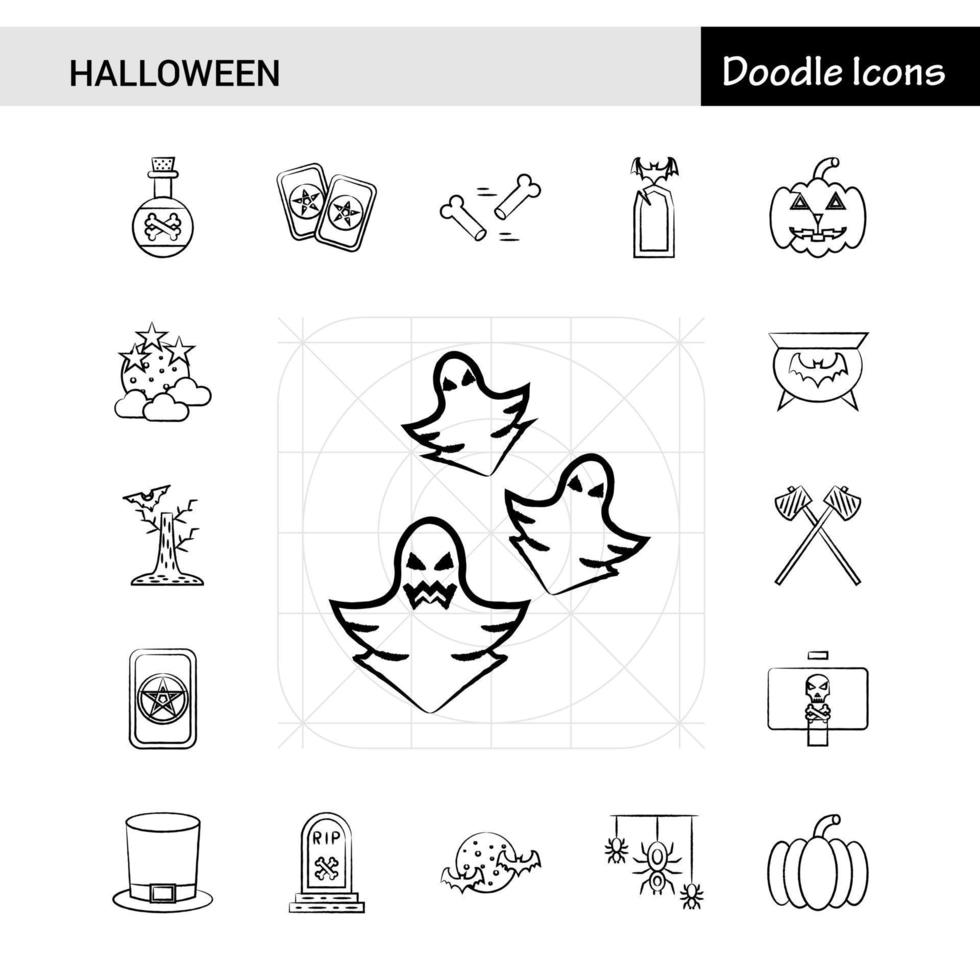 Set of 17 Halloween handdrawn icon set vector