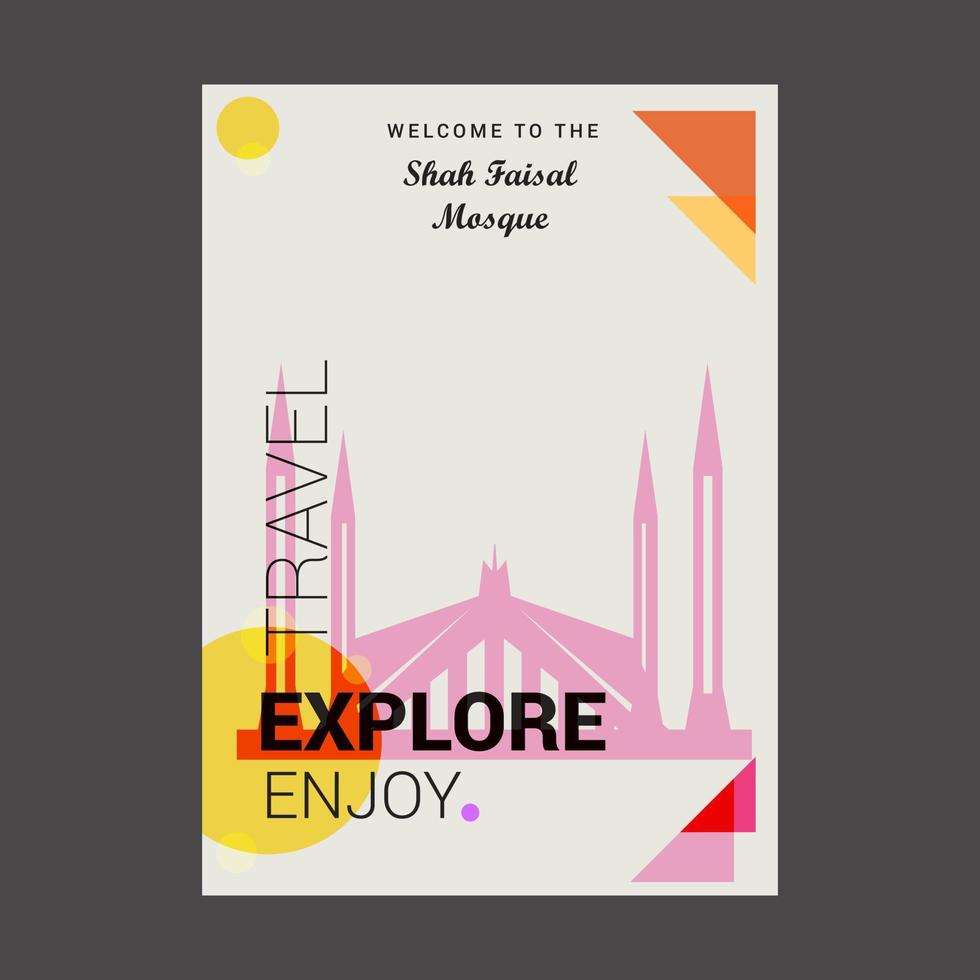 bienvenido a la mezquita shah faisal islamabad pakistán explore travel enjoy poster template vector