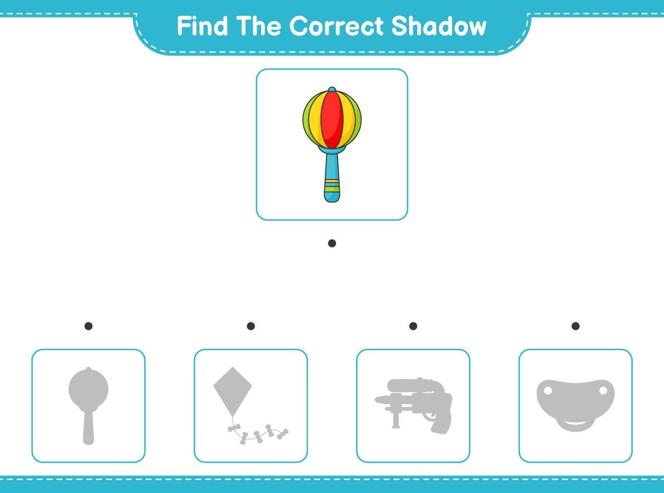 Find the correct shadow. Find and match the correct shadow of Baby Rattle. Educational children game, printable worksheet, vector illustration