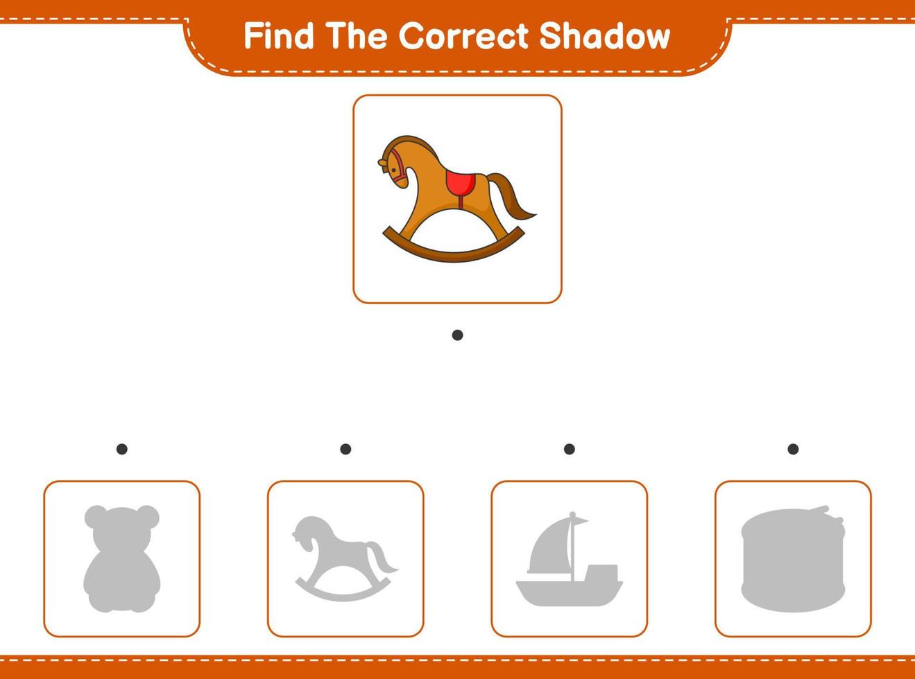 Find the correct shadow. Find and match the correct shadow of Rocking Horse. Educational children game, printable worksheet, vector illustration