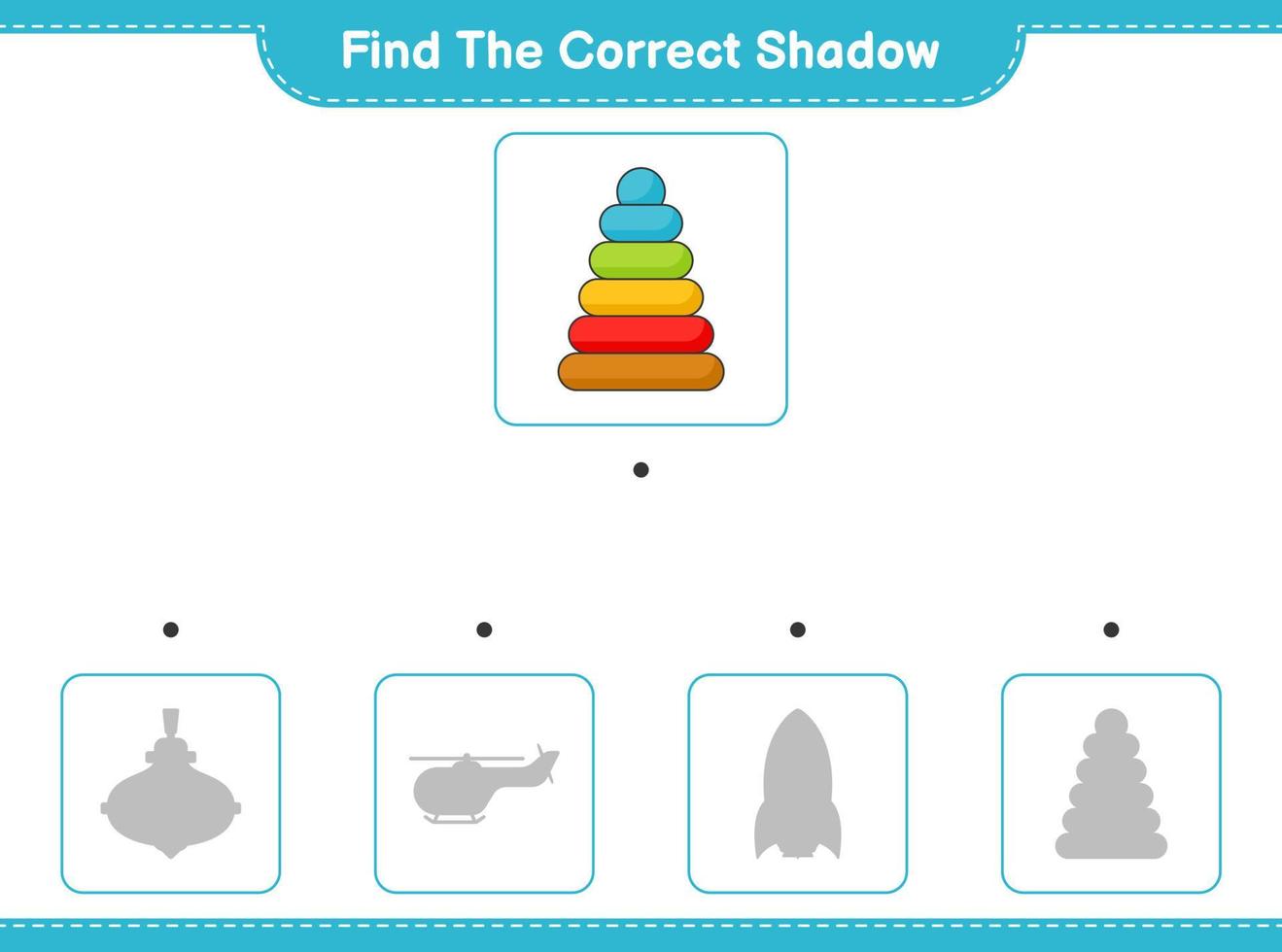 encontrar la sombra correcta. encuentra y combina la sombra correcta del juguete piramidal. juego educativo para niños, hoja de cálculo imprimible, ilustración vectorial vector