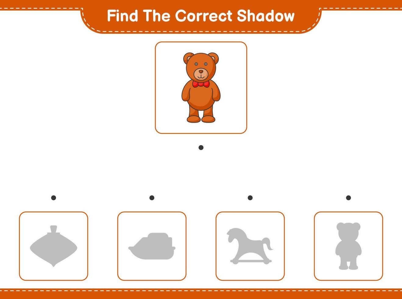 Find the correct shadow. Find and match the correct shadow of Teddy Bear. Educational children game, printable worksheet, vector illustration