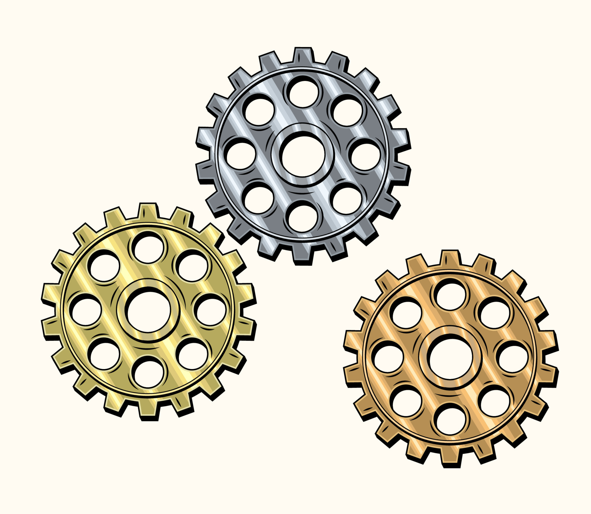 Gold, brass, copper, steel gears in retro style. Good for decoration in