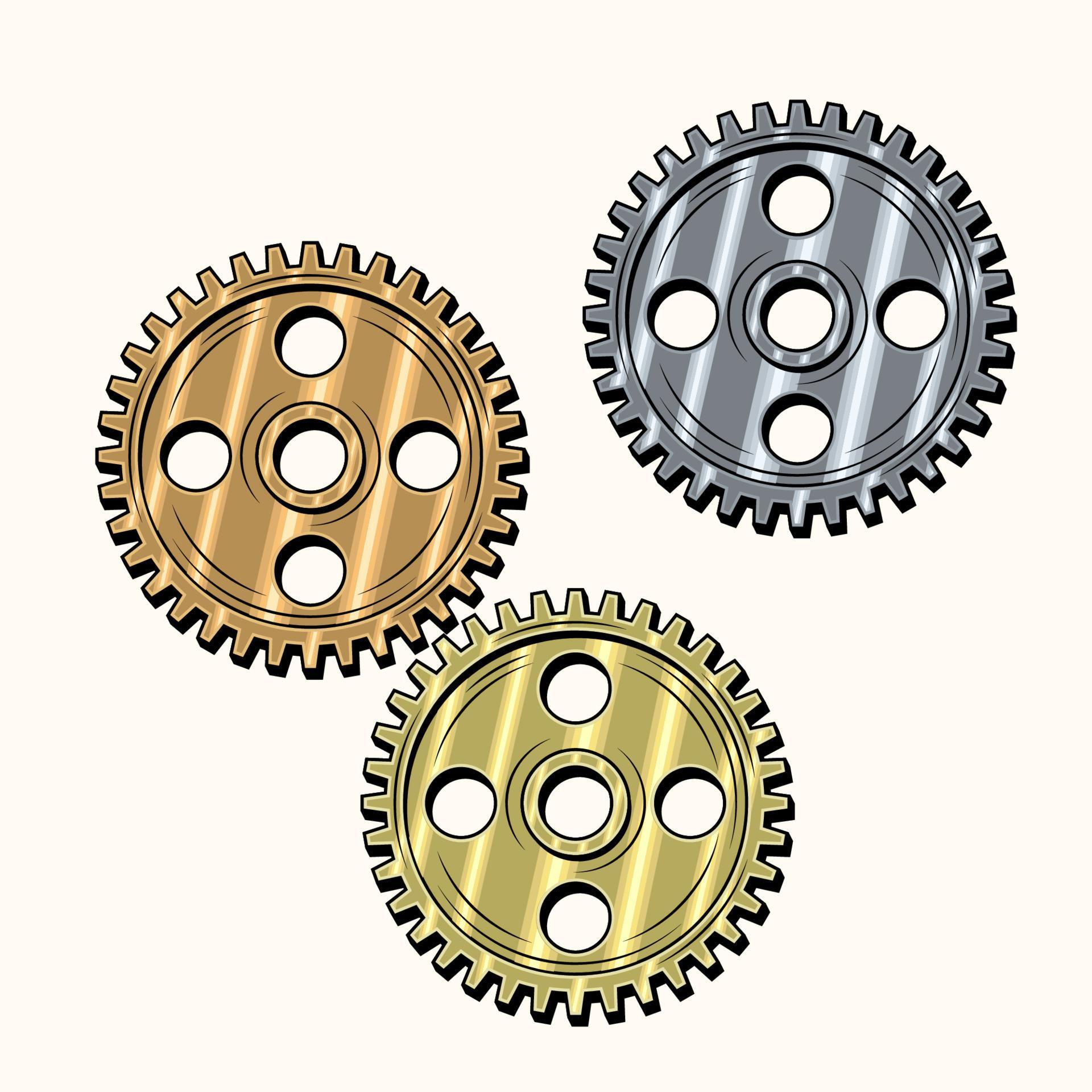 Gold, brass, copper, steel gears in retro style. Good for decoration in
