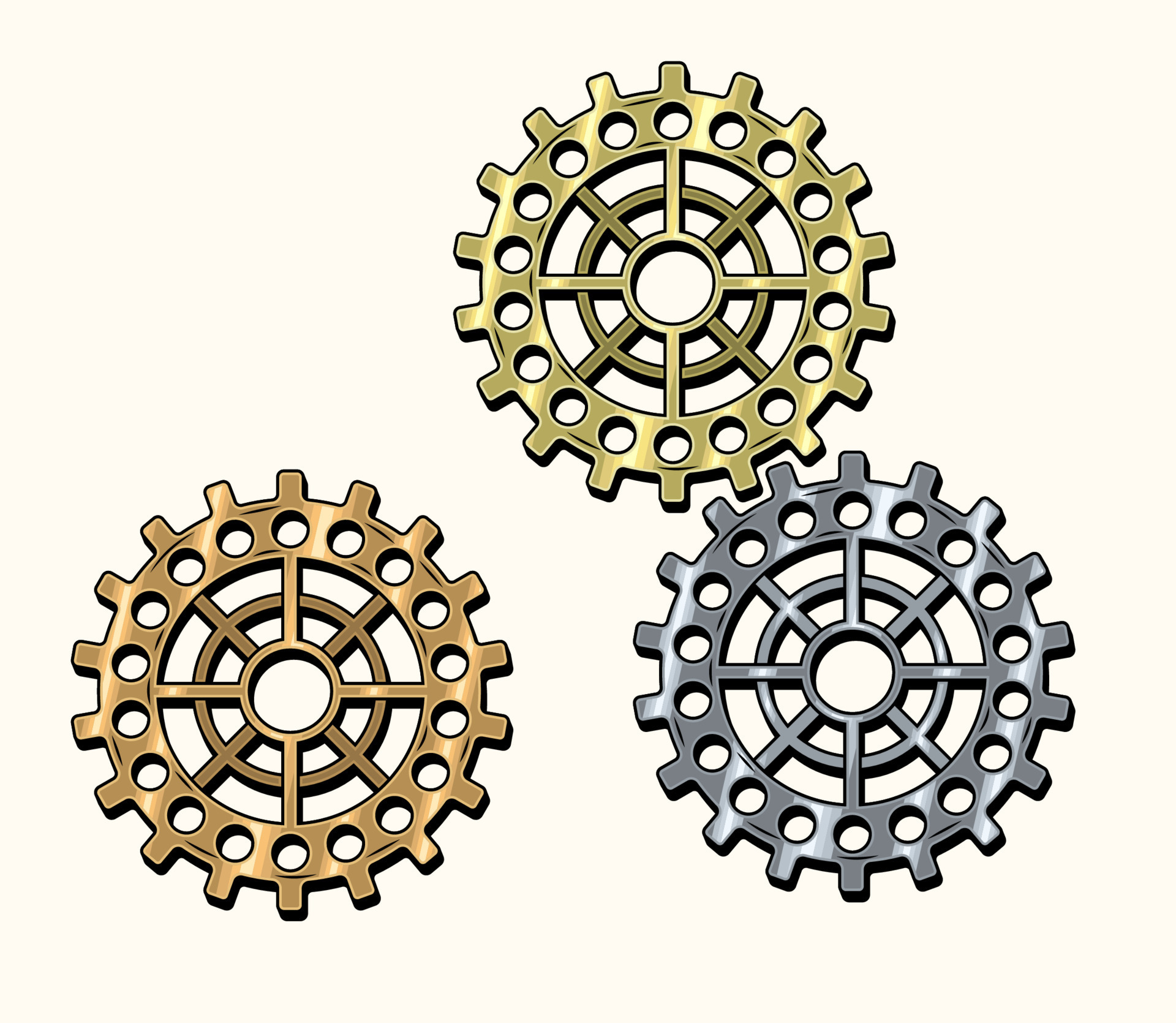 Gold, brass, copper, steel gears in retro style. Good for decoration in