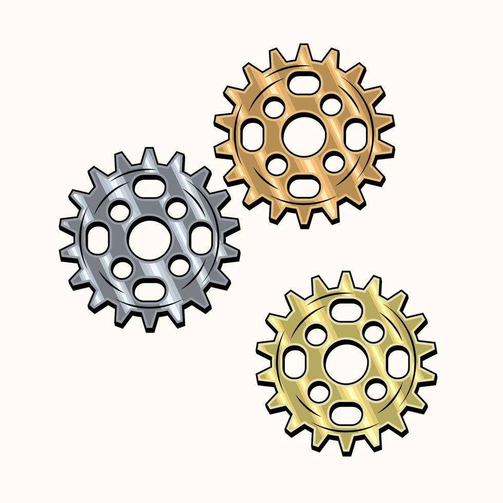 Gold, brass, copper, steel gears in retro style. Good for decoration in steampunk style. Vector. vector