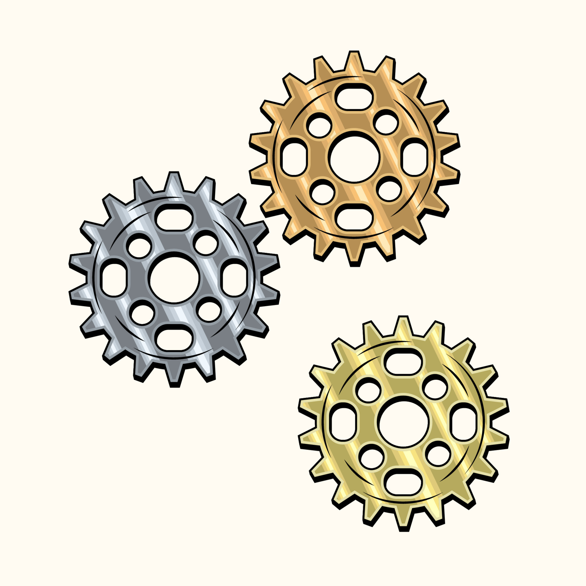 Gold, brass, copper, steel gears in retro style. Good for decoration in