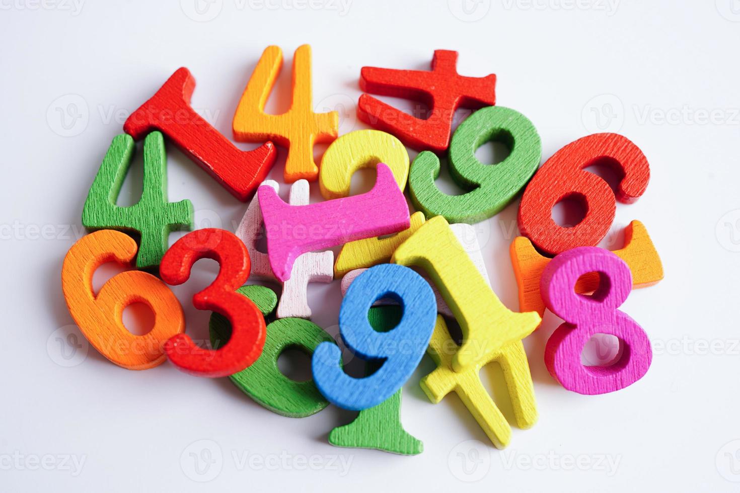 Number wood block cubes for learning Mathematic, education math concept. photo