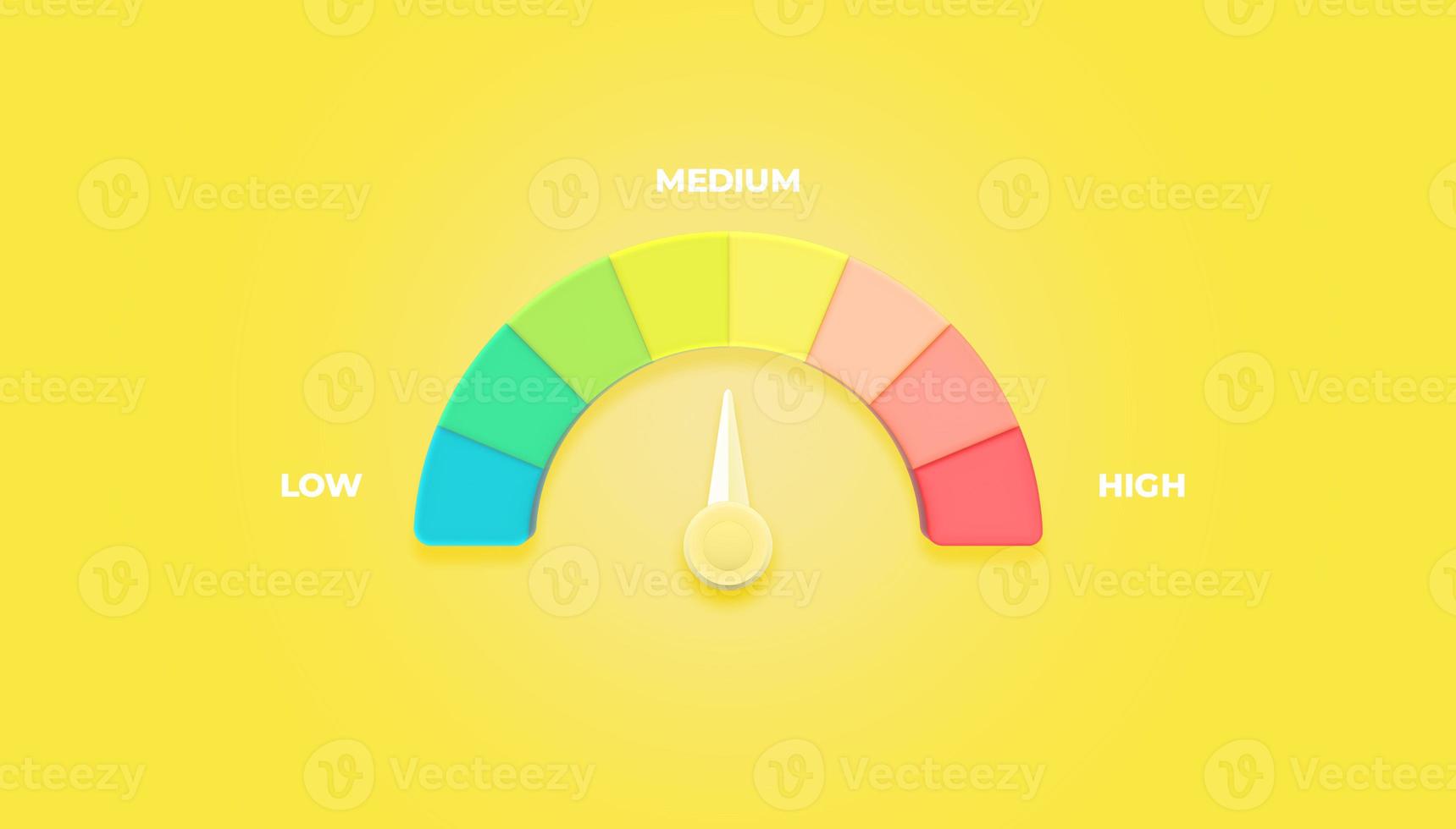 Risk Management, Arrow point scale speed medium status yellow speedometer icon Performance, pointer rating risk levels, meter, tachometer on yellow background. photo