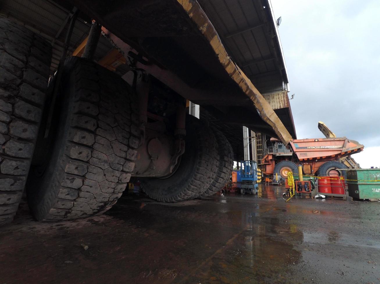 East Kutai, East Kalimantan, Indonesia, 2022 - Mining Dump Truck Maintenance at technical services box. photo