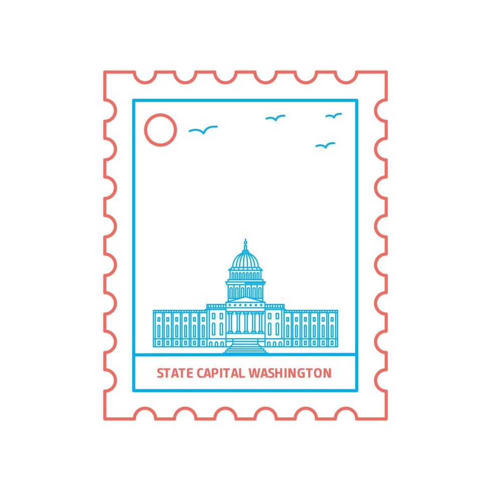 STATE CAPITAL WASHINGTON postage stamp Blue and red Line Style vector illustration