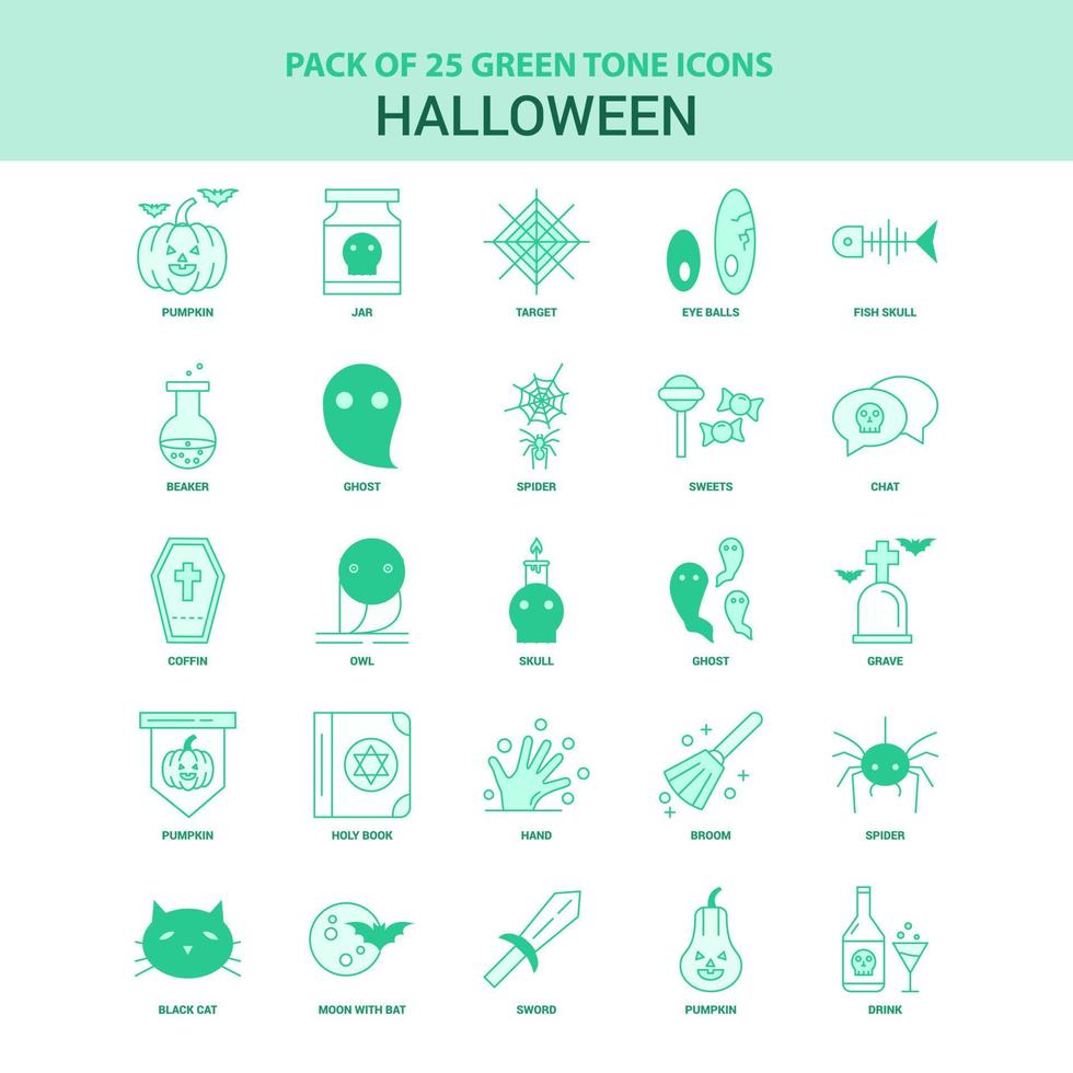 25 conjunto de iconos de halloween verde vector
