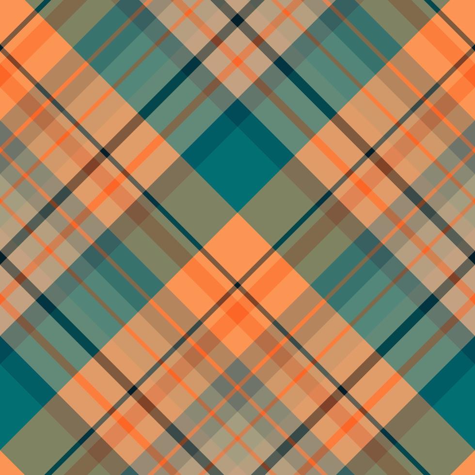 Seamless pattern in cozy orange, beige, dark blue and water green colors for plaid, fabric, textile, clothes, tablecloth and other things. Vector image. 2