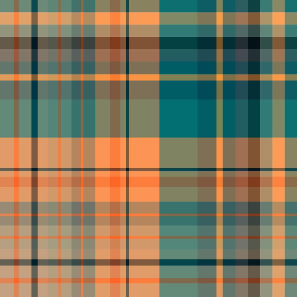 Seamless pattern in cozy orange, beige, dark blue and water green colors for plaid, fabric, textile, clothes, tablecloth and other things. Vector image.