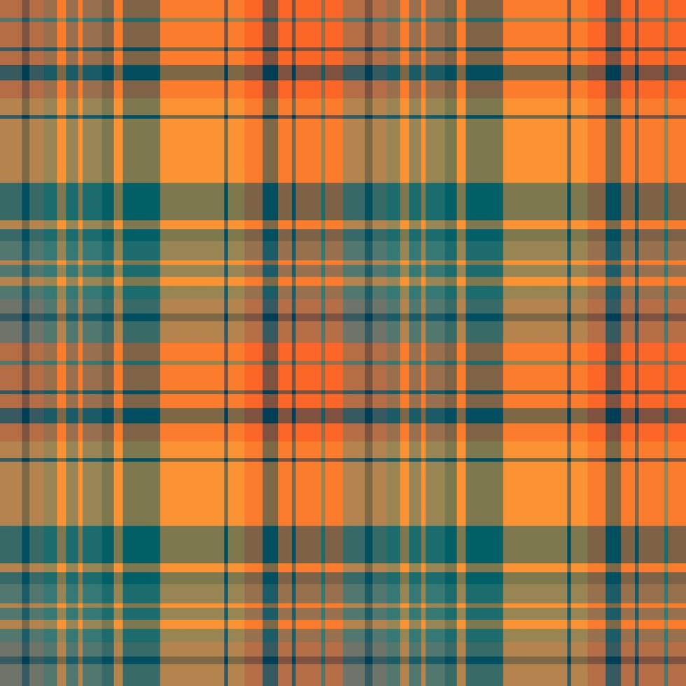 Seamless pattern in orange, dark blue and water green colors for plaid, fabric, textile, clothes, tablecloth and other things. Vector image.