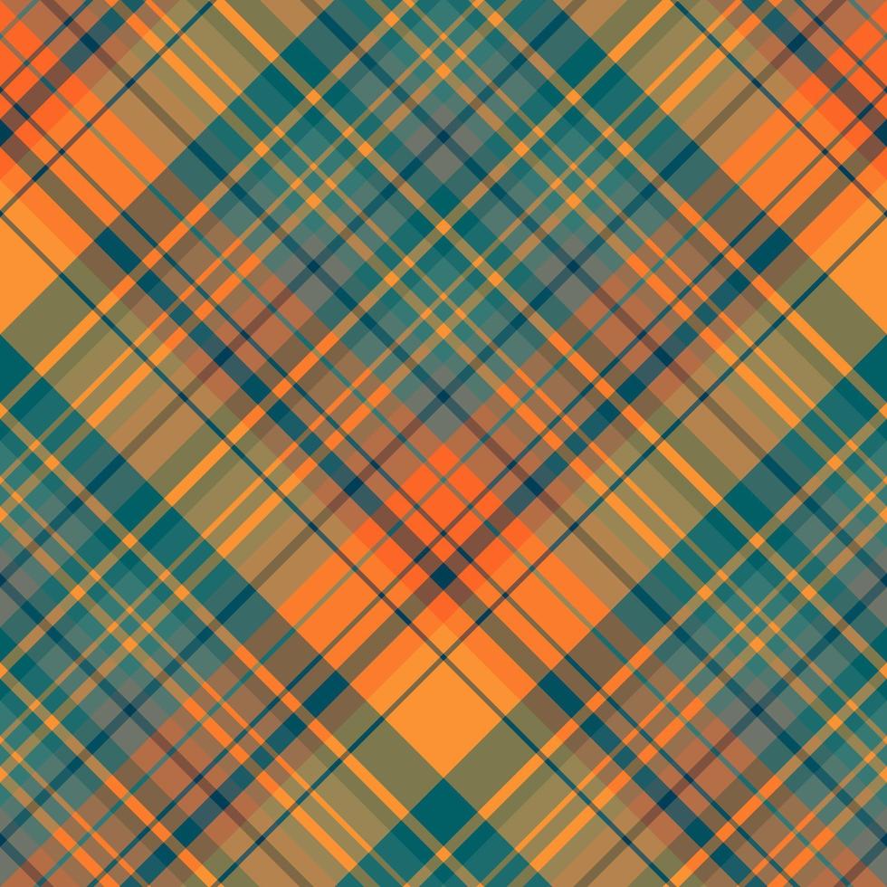 Seamless pattern in orange, dark blue and water green colors for plaid, fabric, textile, clothes, tablecloth and other things. Vector image. 2