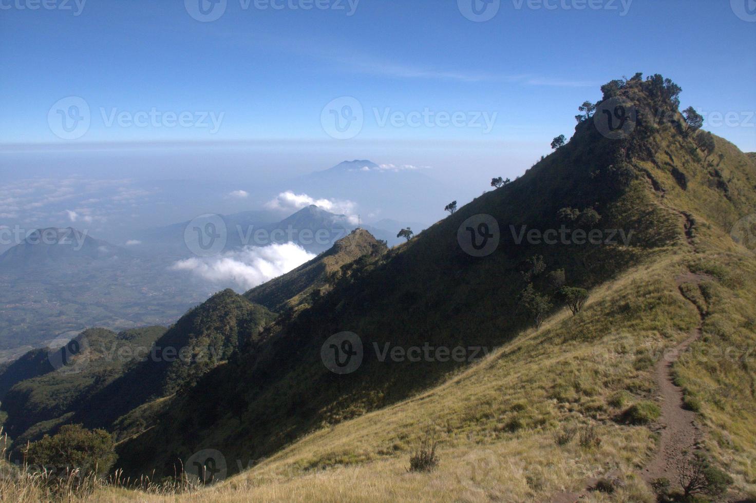 View from the merbabu mountain hiking trail. Central Java, Indonesia photo