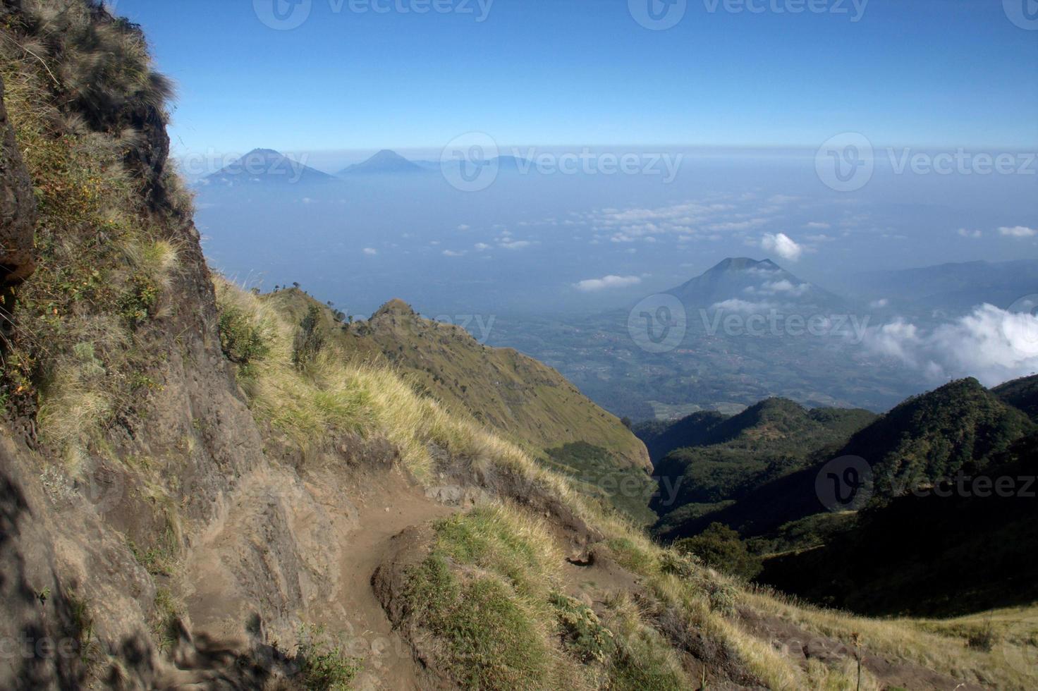 View from the merbabu mountain hiking trail. Central Java, Indonesia photo