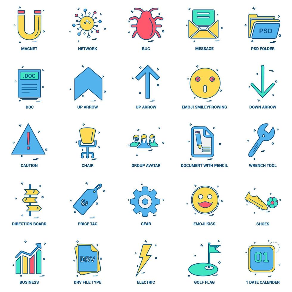 25 Business Concept Mix Flat Color Icon set vector