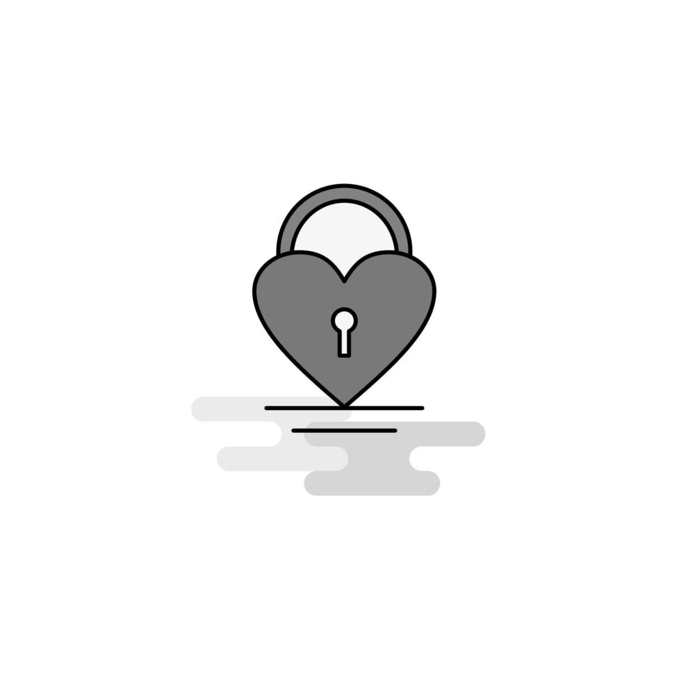 Heart lock Web Icon Flat Line Filled Gray Icon Vector