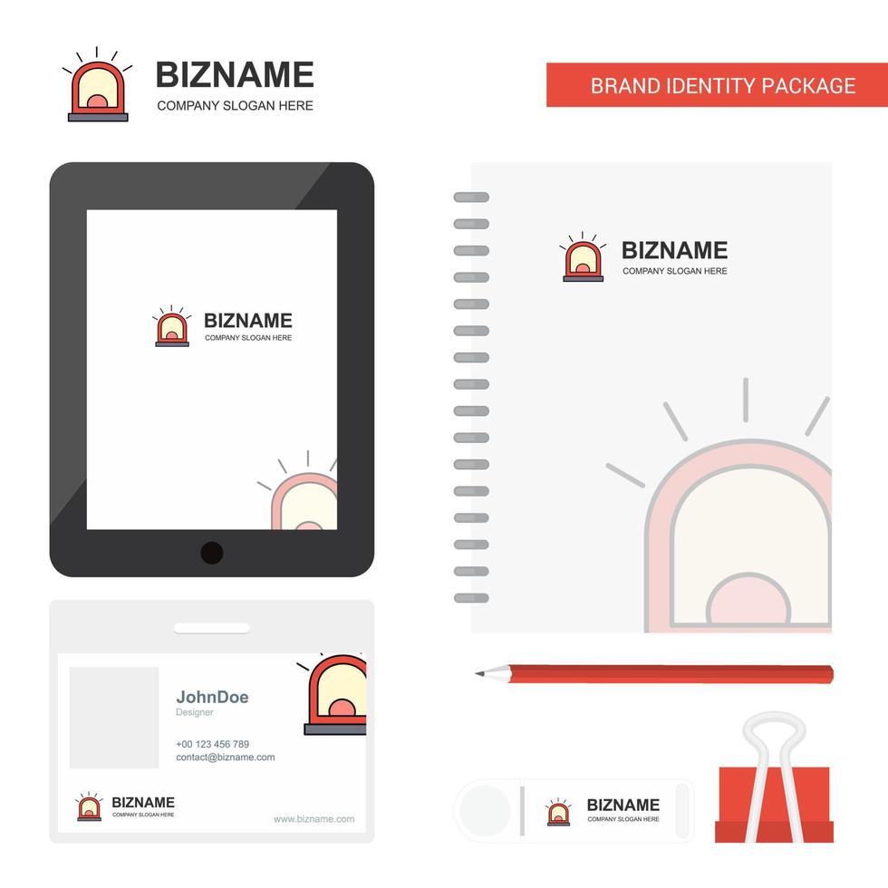 Alarm Business Logo Tab App Diary PVC Employee Card and USB Brand Stationary Package Design Vector Template