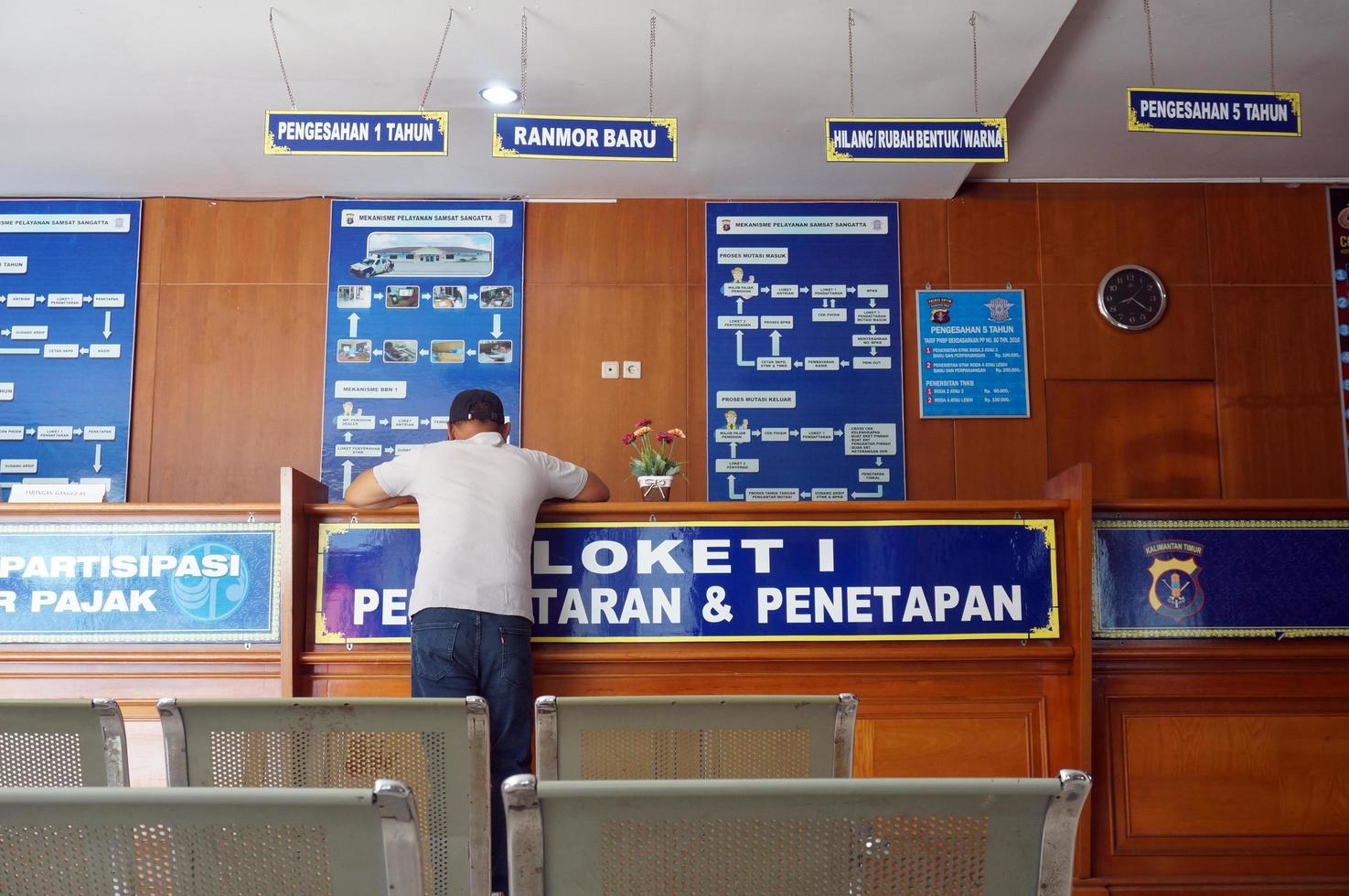 Sangatta, East Kalimantan, Indonesia, 2020 - SAMSAT or One-stop Administration Services Office. Vehicle tax payment activities in Samsat-Sangatta on saturday. photo