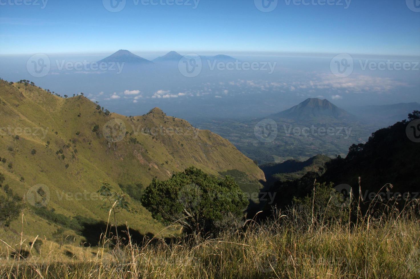 View from the merbabu mountain hiking trail. Central Java, Indonesia photo