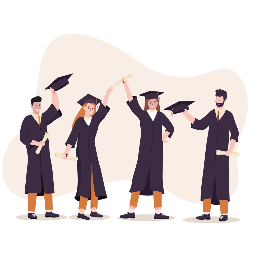 Vector illustration of people graduated from college