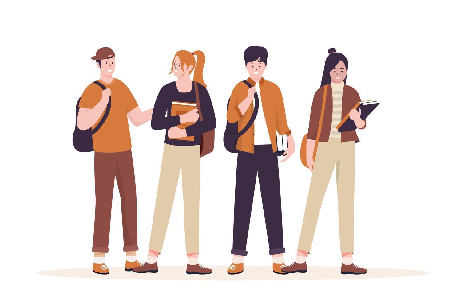 Group of college students vector set.