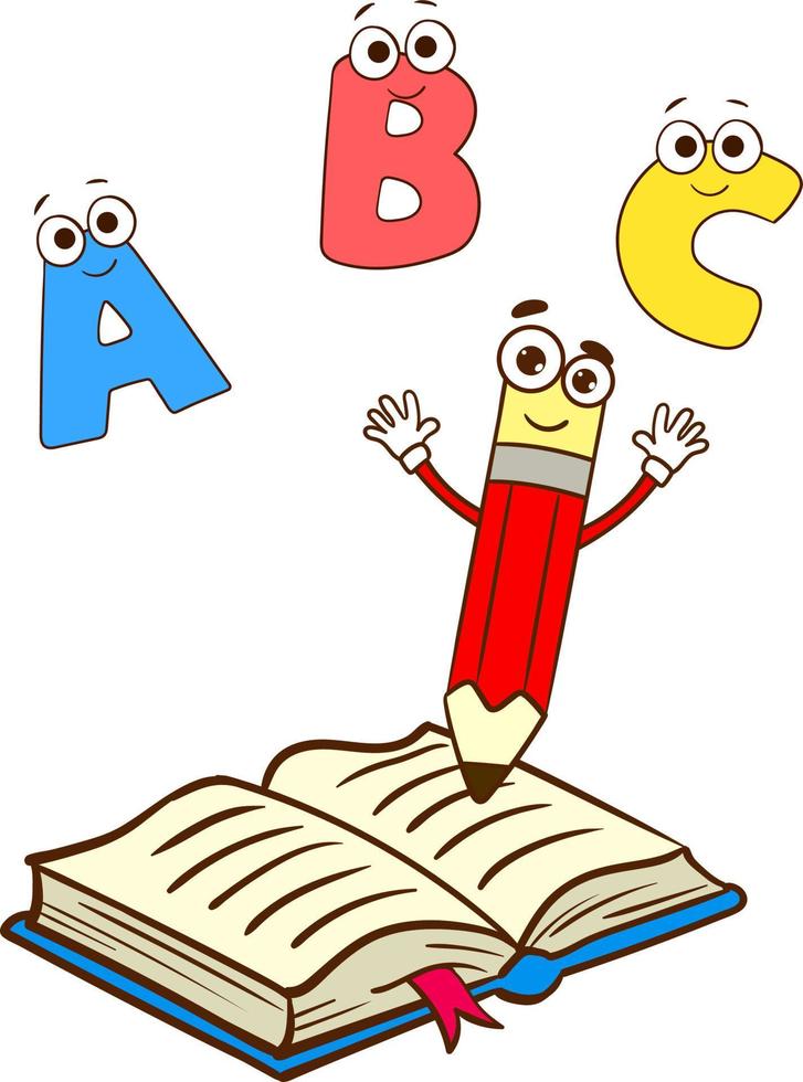 happy cute kids  with book and pencil vector
