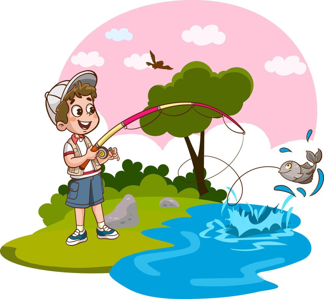 Vector Illustration Of A Kid Fishing