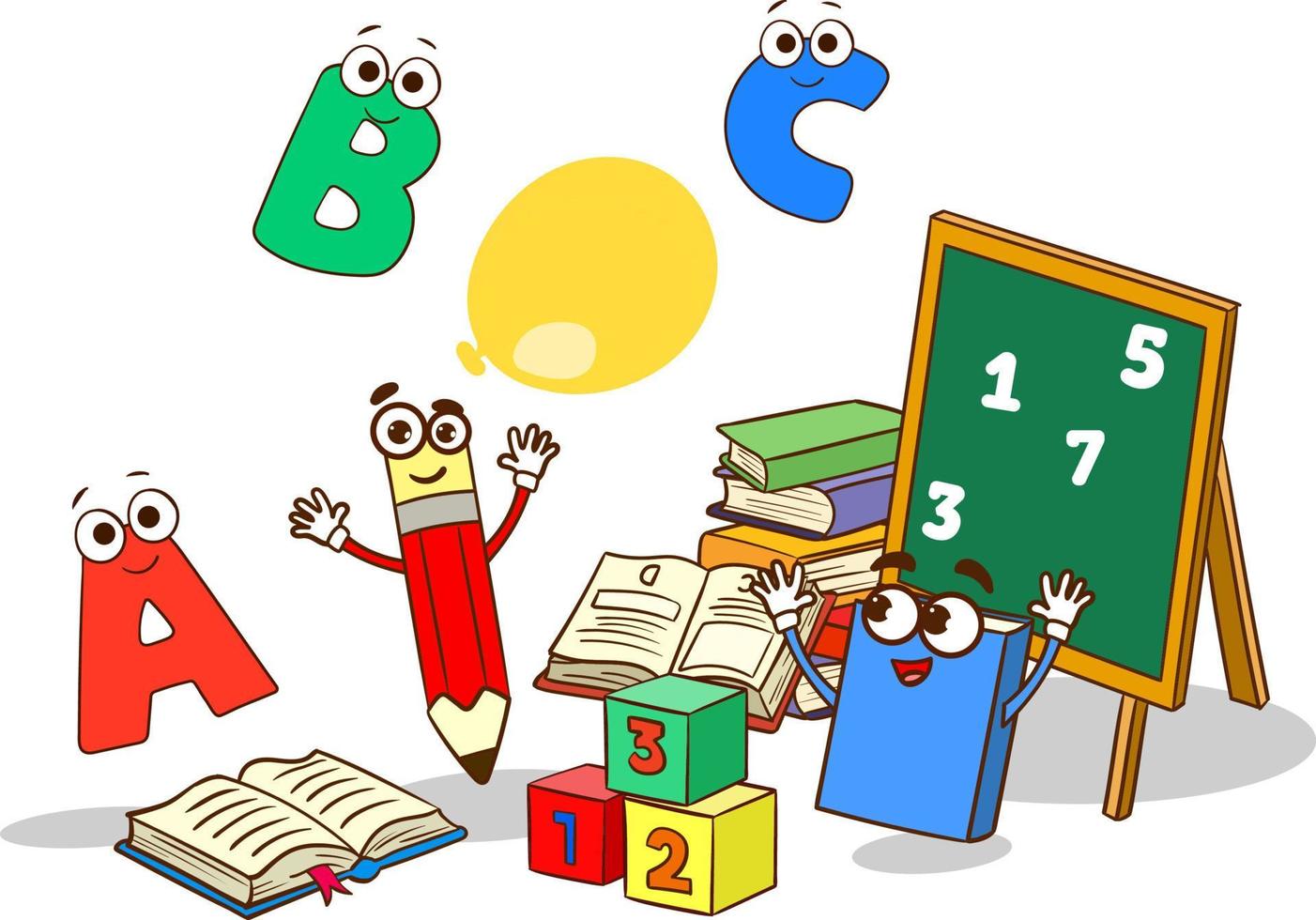 happy cute kids  with book and pencil vector