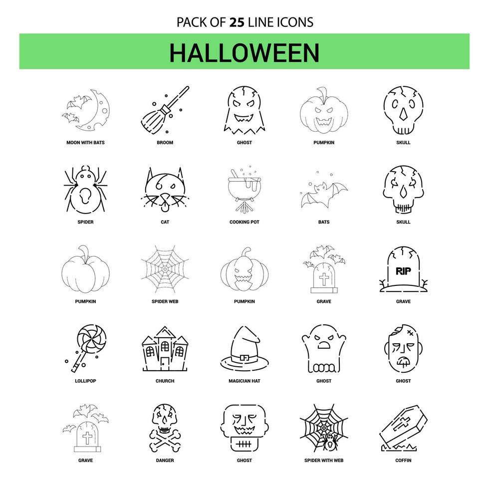 Halloween Line Icon Set 25 Dashed Outline Style vector