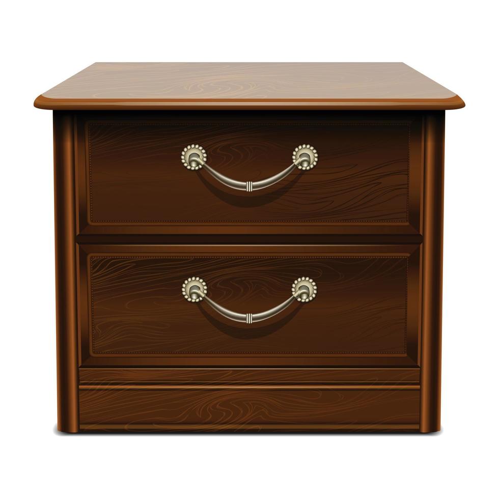 Wood brown drawer icon, realistic style vector