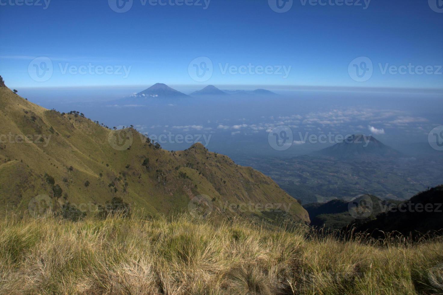 View from the merbabu mountain hiking trail. Central Java, Indonesia photo