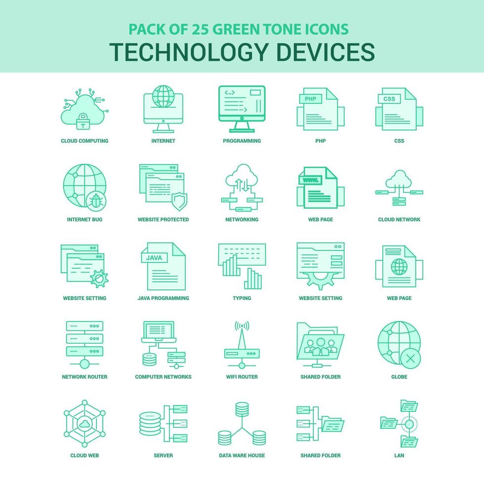 25 conjunto de iconos de dispositivo de tecnología verde vector