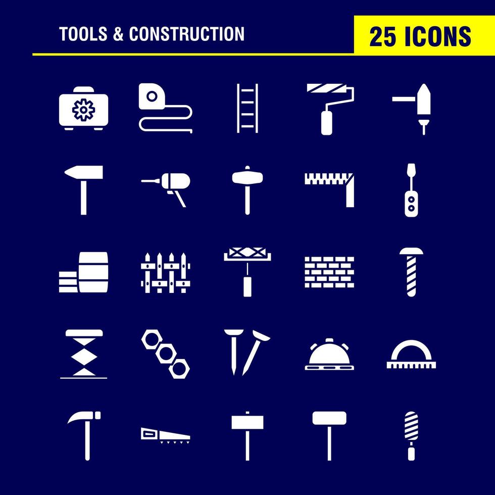 Tools And Construction Solid Glyph Icon Pack For Designers And Developers Icons Of Box Case Cog Construction Construction Measure Tape Tape Vector