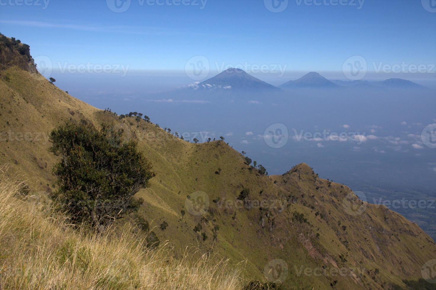 View from the merbabu mountain hiking trail. Central Java, Indonesia photo